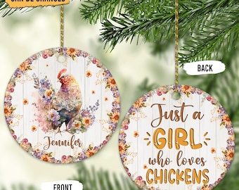 Personalized Chicken Christmas Ornament: Floral Chicken Lover Gift