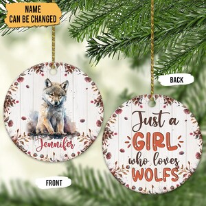 Personalized Just A Girl Who loves Wolfs Ornament, Wolf Christmas Ornament, Ornament Gifts For Wolf Lover, Wolf Christmas 2024 Ornament