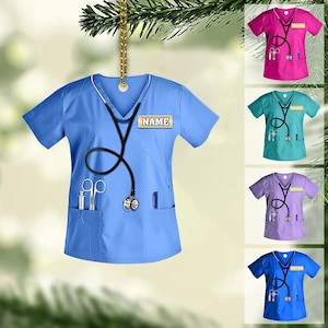 Scrubs Nurse Ornament - Personalized Doctor Christmas Ornament with Name and Stethoscope - Custom Healthcare Workers-Physician Keepsake Gift