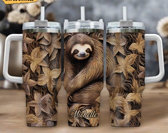 Personalized Sloth 40oz Tumbler With Handle And Straw, Sloth Gifts For Women, Sloth Gifts For Her, Sloth Lover Birthday Gift, Sloth Cup