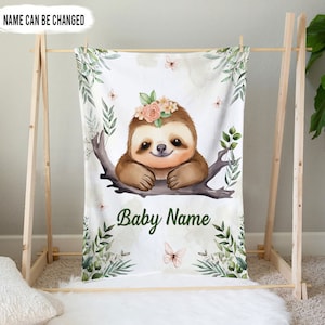 Personalized Sloth Baby Blanket, Newborn Swaddle, Baby Name Swaddle, Baby Shower Gift, Baby Sloth Baby Blanket, Swaddle Blanket With Name