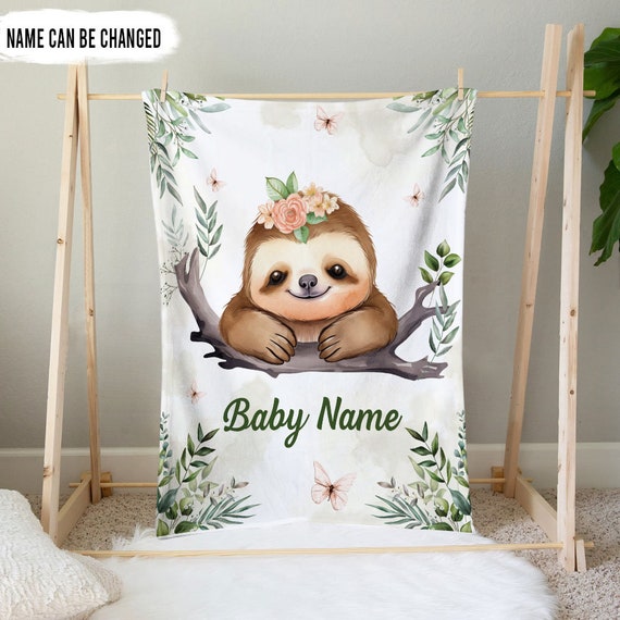 Personalized Sloth Baby Blanket Newborn Swaddle Baby Name Swaddle Baby Shower Gift Baby Sloth Baby Blanket Swaddle Blanket With Name Etsy