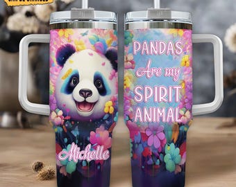 Panda Lover Personalized 40oz Tumbler with Handle – Stainless Steel Insulated Cup – Cute Birthday Gift for Women, Girls & Animal Lovers