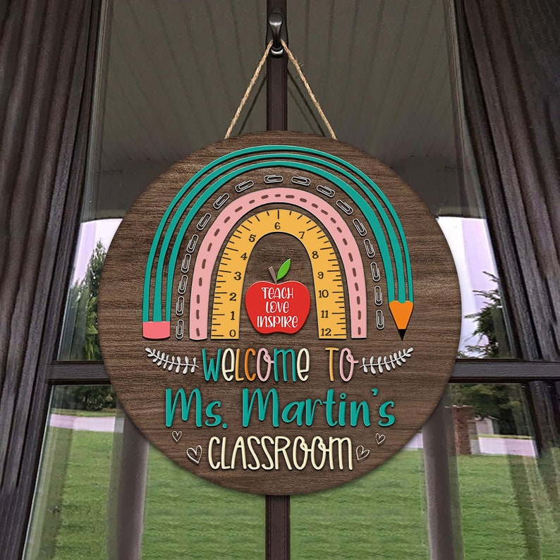 Welcom Ruler Personalized Rainbow Classroom Wooden Sign: Teacher Door Hanger - Etsy