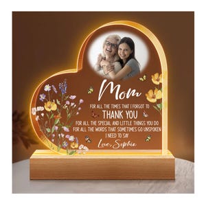 Personalized Night Light Gifts for Mom - Custom Photo Acrylic Plaque Gift for Mom from Daughter, Son, Kids On Birthday Mother’s Day