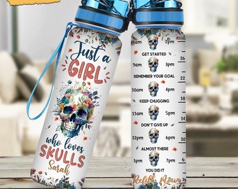 Personalisierte Schädel Wasserflasche Geschenke für Frauen, nur ein Mädchen, das Schädel Flasche liebt, Geschenk für Schädelliebhaber, Schädel Geschenke, Schädel Liebhaber Geschenk