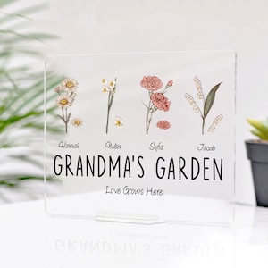 Personalized Grandma&#39;s Garden Acrylic Plaque: Birth Month Flowers