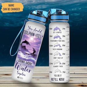 Personalized Water Bottle - birthday gifts for her - gift for Dolphin lover - christmas gifts - You Should Dolphin-Itely Water Bottle