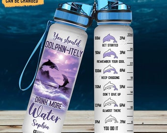 Personalized Water Bottle - birthday gifts for her - gift for Dolphin lover - christmas gifts - You Should Dolphin-Itely Water Bottle