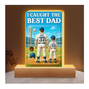 Personalized Baseball Night Light Gift For Dad, Custom Photo Dad And Kids Action Figure Acrylic Block, Gift For Husband