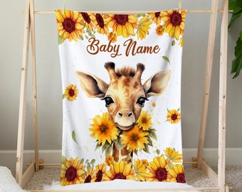 Personalized Giraffe Baby Blanket, Best Gift For Baby, Newborn Blanket, Baby Blanket For Girl, Floral Giraffe Blanket, Baby Shower Gift Girl