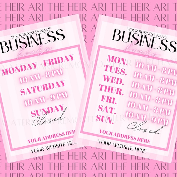 Premade Store Business Hours Editable Canva Template