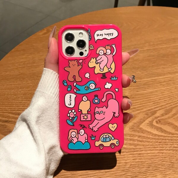 Funny Pink Animal phone case iPhone 13 12 11 Pro Max case iPhoneX/XS case iPhone8 plus case iPhone13 12 mini case, gift for her