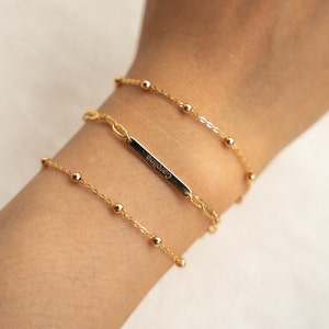 18K Gold benutzerdefinierte Name Bar Armband: Personalisierter Sterling Silber Charm