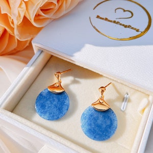 Gold Blue Jade Earrings: Sterling Silver Dangle Earrings