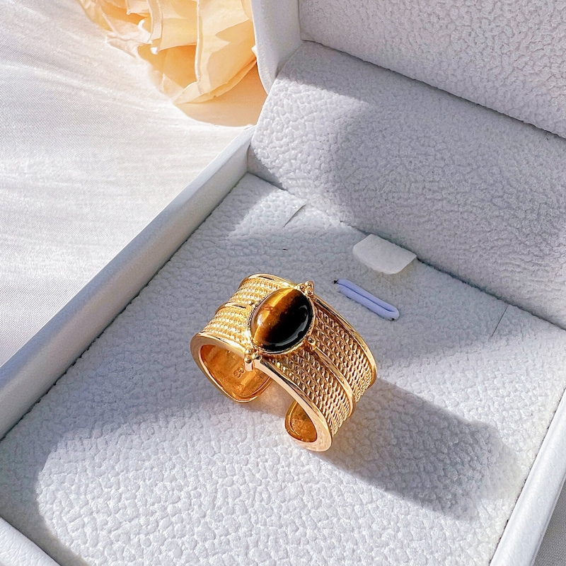 Portrait and Tiger's Eye Open Ring