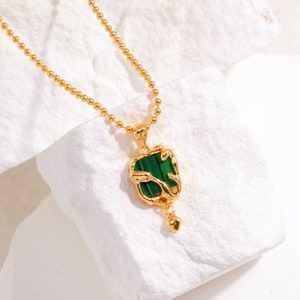 Green Malachite Pendant Necklace: 18k Gold Silver, Healing Crystal