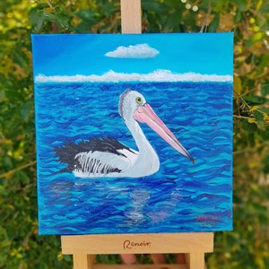 Australian Pelican Original Art Australian Pelican painting Art 20 x 20cm by YomelyArt