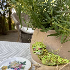Tired Caterpillar Figurine – Red-Eyed Funny Bug – Self-Care Reminder Desk Sculpture