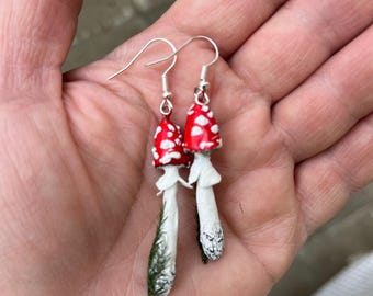 Handmade Amanita Mushroom Earrings – Nature-Inspired, Cottagecore Jewelry, Whimsical Toadstool Earrings