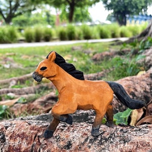 Hand-Carved Wooden Horse | Nordic Style Animal Ornament | Unique Birthday Gift
