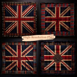 Heritage United: Design Union Jack inspirado em Tartan - Download digital - Bandeira do Reino Unido renderizada com padrões escoceses tradicionais - 4 arquivos PNG