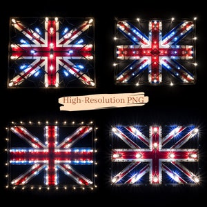Union Jack Marquee Lights: UK Flag Digital Design - Reino Unido - 4 arquivos PNG de alta resolução - Download instantâneo