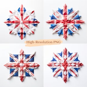 Union Jack et Origami : Design artistique du drapeau britannique - Royaume-Uni - 4 fichiers PNG haute résolution - Téléchargement immédiat