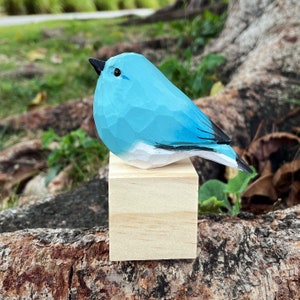 Hand-Carved Wooden Blue Robin | Nordic Style Bird Ornament | Unique Housewarming Gift