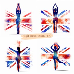 Union Jack e Yoga: design digital de bem-estar e atenção plena - 4 arquivos PNG - fundo branco