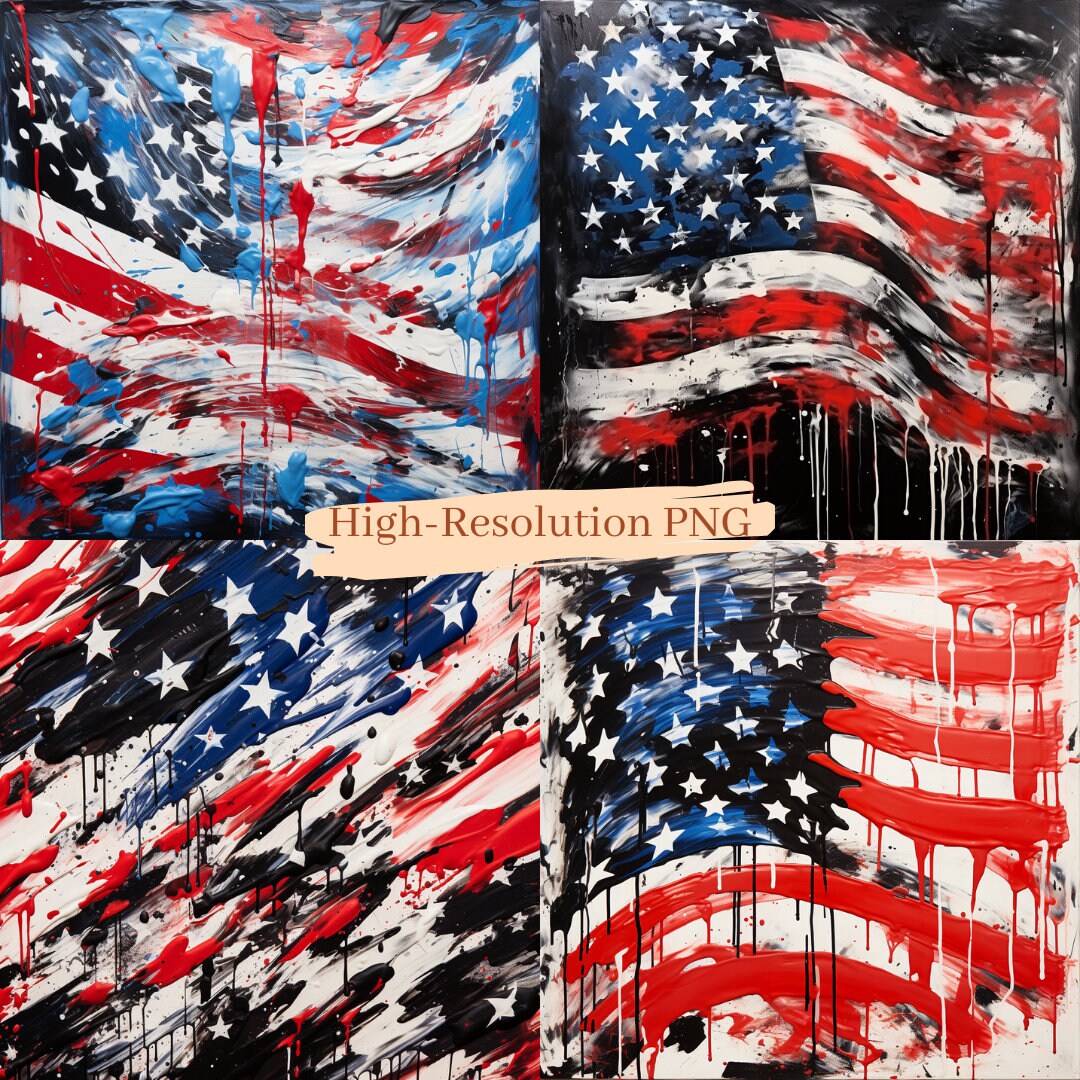 Expressive Brush Strokes American Flag, Black and White Artistic Design ...