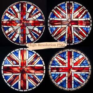 Vitral Union Jack Design - Interpretação artística clássica da bandeira do Reino Unido - PNG de alta resolução - Download digital