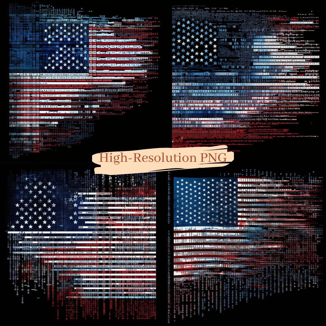 Binary Code American Flag, High-res PNG, Digital Age Design, Instant ...