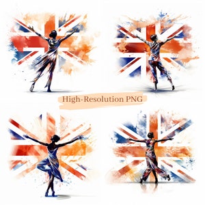 Élégant Union Jack Pen and Ink Style Design - Téléchargement numérique - 4 fichiers PNG - Représentant l'histoire littéraire et les formes d'art traditionnelles du Royaume-Uni