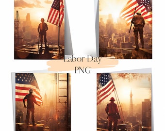 Labor Day Americana Clipart - Bauarbeiter, Amerikanische Flagge, Sonnenaufgang - PNG Bild für Labor Day Decor, Geschenke, and Print Projects