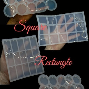 Circle, Square, Rectangle, Ellipse Silicone Mold, 3 options Multiple, 15 pieces in 1 mold, For Resin, Keychain Mold