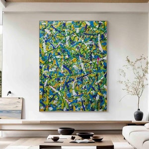 Jackson Pollock Style Paintings On Canvas Original Abstract Art Colorful Urban Fine Art Oil Textured Painting for Indie Room Wall Decor