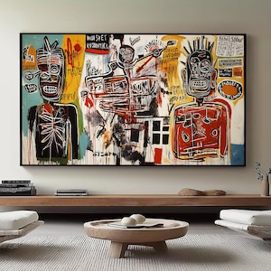 Grote horizontale graffitikunst, straatkunst, abstracte graffitikunst, karakterkunst, kleurrijke muurkunst, pop-art, vintage handgemaakte graffitischilderij
