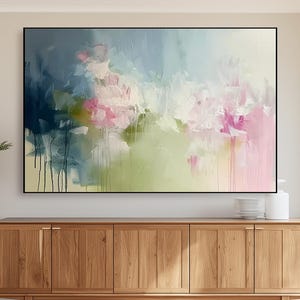 Large Abstract Drip Painting: Colorful Textured Modern Art