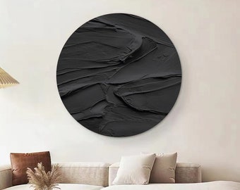 Circle textured wall art Black textured wall art Circle Black abstract art Black 3d wall art Black wall art Black abstract art