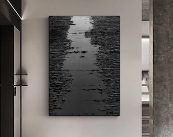 Wabi Sabi wall art Black 3D Textured Painting Black plaster wall art Large Black Abstract Painting Black Abstract wall art Black paintings