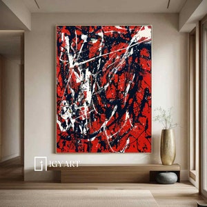 Jackson Pollock canvas art large red canvas art original abstract painting on canvas contemporary wall art Jackson Pollock Style Art