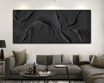 Schwarzes abstraktes 3D-Gemälde Schwarzes strukturiertes Gemälde Schwarzes 3D strukturiertes Bild Große schwarze abstrakte Malerei Schwarze abstrakte Wandkunst