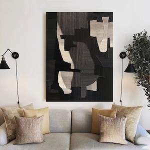 Beige Wabi Sabi Wall Art Black Beige Abstract Painting Black Minimalist Canvas Art Large Neutral Wall Decor Rich Textured Canvas Painting