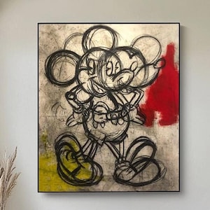 Arte de graffiti colorido de Mickey, pintura de arte de pared de Mickey, pintura acrílica de Mickey, pintura de lienzo de Mickey, decoración de habitación de niños de Mickey, arte callejero