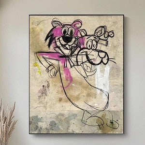 Pink Panther abstract wall art, cartoon art, pink panther graffiti art, comic art, contemporary art, winter decor art, kids room wall decor