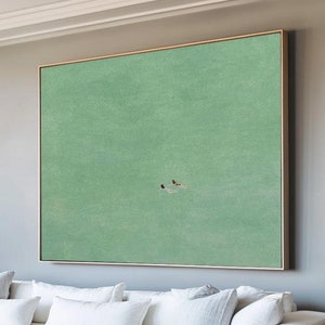 Large swimming art,two girls swimming painting,green abstract art,swimming wall art,modern art,green acrylic art,handmade art,minimalist art