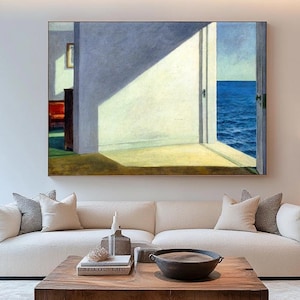 Handmade Edward Hopper Style Oil Painting: Seaside House, Sunlight Interior