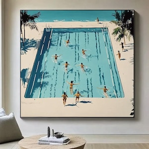 Original Swimming Pool Painting: Abstract Beach View Wall Decor