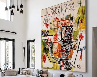 Basquiat graffiti art, abstract pop art painting on canvas, pop art, street graffiti wall art,abstract acrylic art, graffiti wall decoration